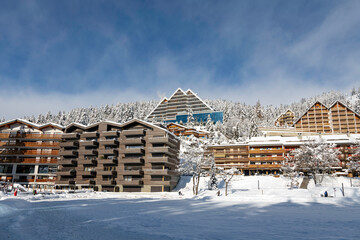 Crans Montana ski resort in winter in the Swiss Alps - 693864746