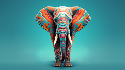 an elephant with colorful patterns - obrazy, fototapety, plakaty