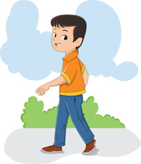 Little boy walking on the ground vector illustration