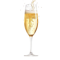 Champagne glass with water splashing out To celebrate the good day of good friendship., Isolated white background, for use as an illustration in a drink bar menu.