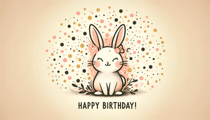 Fototapeta premium Joyful Birthday Bunny with Confetti Dots in Pink and Amber