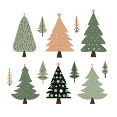 Christmas trees and normal trees Illustration - Free vector Nature pack 07