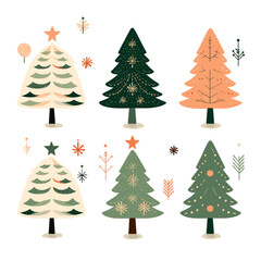 Christmas trees and normal trees Illustration - Free vector Nature pack 02