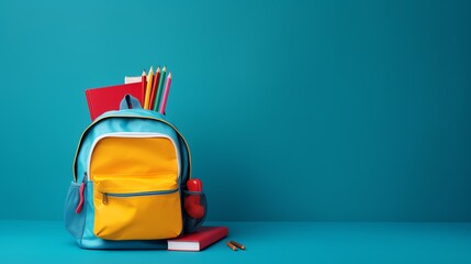 a backpack with school supplies on it