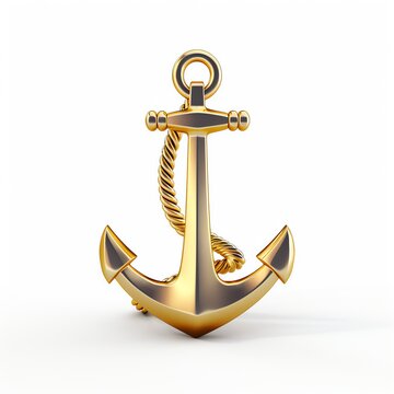 a gold anchor with a rope