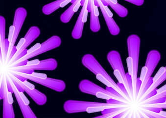 Obraz premium Dark background with snowflakes and colorful fireworks, holiday poster, postcard for the holiday, for the New Year. Vector