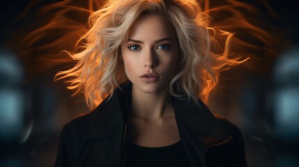 Fototapeta premium Woman with blonde hair in a blur background