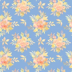 Foto op Canvas Seamless floral pattern with flowers and leaves, watercolor illustration. Template design for wrapping paper, textiles, wallpaper, interior, clothes, postcards. © Sergei