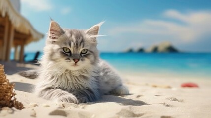 Obraz premium cute cat relaxing at beach