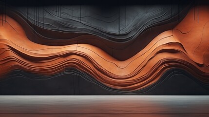 Copper and stone abstract landscape wallpaper, modern scenery, line curves and shapes