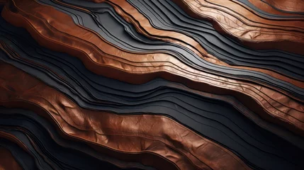 Fotobehang Copper and stone abstract landscape wallpaper, modern scenery, line curves and shapes © Nicolas