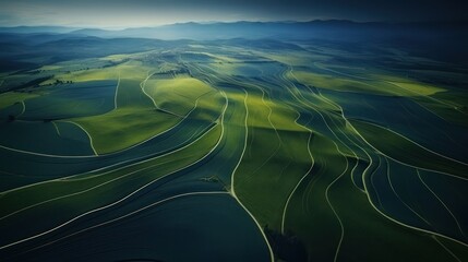 Grass fields, abstract landscape wallpaper, modern scenery, lines, curves and shapes