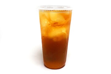 a glass of iced tea on a white background