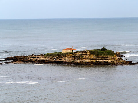 Hermitage of Carmen (1701), on the island of the same name. At low tide you can access it. Luanco, Asturias, Spain.