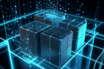 Hi tech future square blocks. Virtual spatial futuristic geometric cubic space. Generate ai