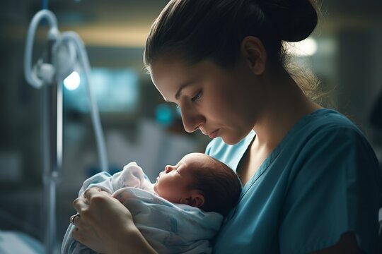 Nurse Caring For And Protecting A Newborn Baby