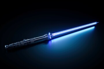 Blue lightsaber tool. Glowing bright weapon neon laser sword. Generate ai