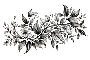 Hand drawn Hibiscus flowers with leaves isolated on white background. Pencil drawing monochrome elegant floral composition in vintage isolated on a Transparent background. Generative AI - obrazy, fototapety, plakaty