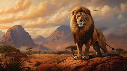 Lion in the savanna african