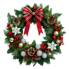 Fototapeta na wymiar Christmas wreath with red ribbon.