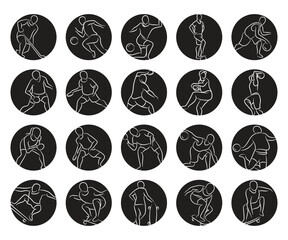 sportsman and athlete icons in circle button set