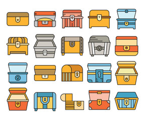 treasure chest icons set vector illustration
