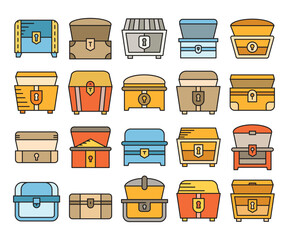 treasure chest icons set vector illustration