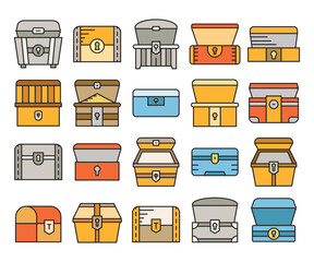 treasure chest icons set vector illustration