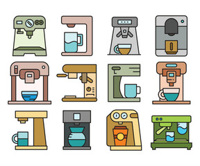 coffee machine icons set vector illustration