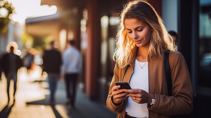 Woman using mobile banking app on smartphone to manage her finances