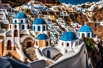 panoramic view of the village Oia, santorini, greece . - obrazy, fototapety, plakaty