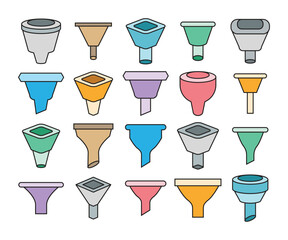funnel equipment icons set vector illustration
