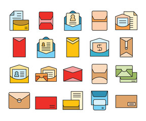 mail and envelope icons set vector illustration