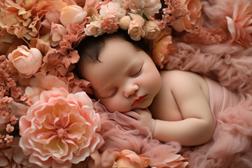 Obraz na płótnie Canvas Beautiful sleeping child on flowers