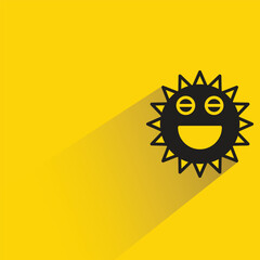 cute sun emoticon with shadow on yellow background