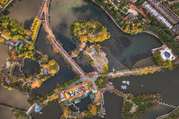 Aerial view of Green Lake park in Kunming, Yunnan capital - China