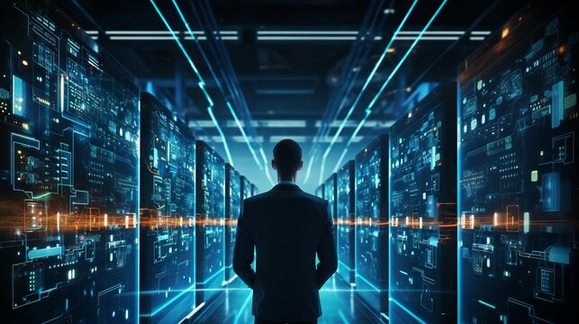 Secure Data Management: Administrator Ensuring Cyber Security In Data Center, Server Farm Cloud Computing Facility With System - Network Protection Engineering