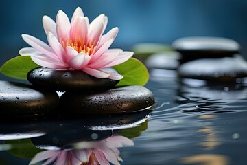 Fototapeta na wymiar Lotus flower in a pond. Ai Generative
