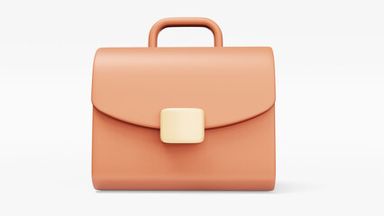 3d business illustration of brown color leather briefcase on white background. 3d design of business illustration of briefcase