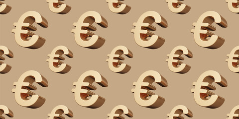3d finance seamless pattern of golden shine sign of euro on color background. 3d render design of business illustration