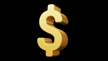 3d finance illustration of golden shine sign of dollar on black color background. 3d design of business illustration