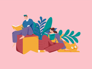 Fototapeta premium Education and learning people flat vector concept hand drawn illustration 