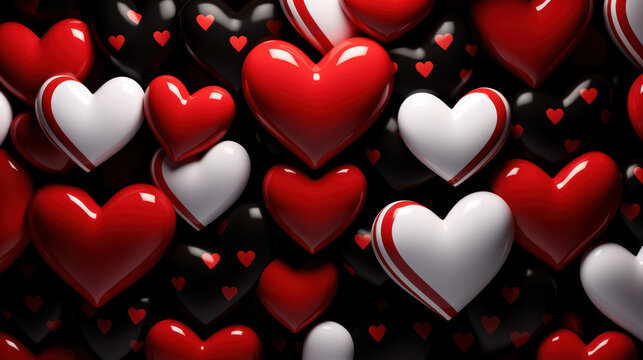 3D red and white hearts on dark background as wallaper illustration