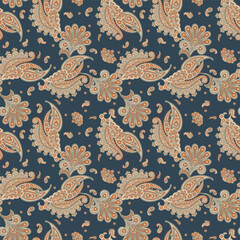 Paisley seamless vector pattern with flowers in indian style. 