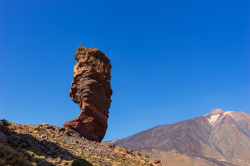 Roque Cinchado with the Pico del Teide in the background. Tenerife. Canary island. Spain