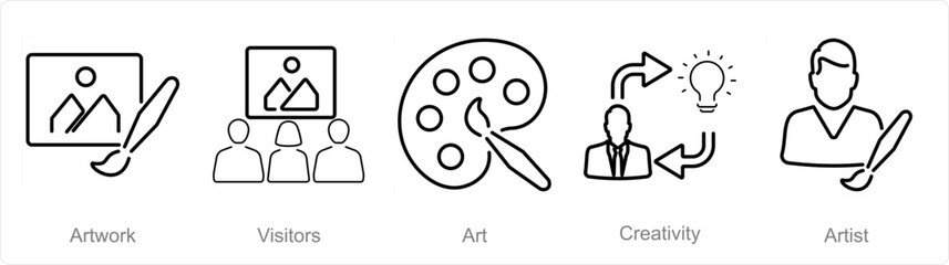 A set of 5 Art icons as artwork, visitors, art