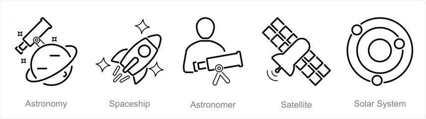 A set of 5 Astronomy icons as astronomy, spaceship, astronomer - obrazy, fototapety, plakaty