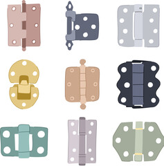door hinge set cartoon. steel object, tool detail, construction interior door hinge sign. isolated symbol vector illustration