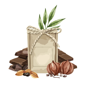 Chocolate packing with ingredients branch cocoa