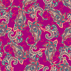 Floral paisley seamless pattern. damask vector background